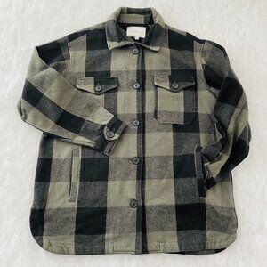Lucky Brand Womens Multi Check Relaxed Flannel Button Up Shacket Jacket Size S